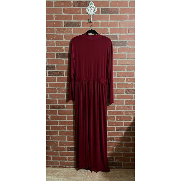 Fashion Nova Elegant Burgundy Long Sleeve Faux Wrap V-Neck Dress NWT - Picture 7 of 7